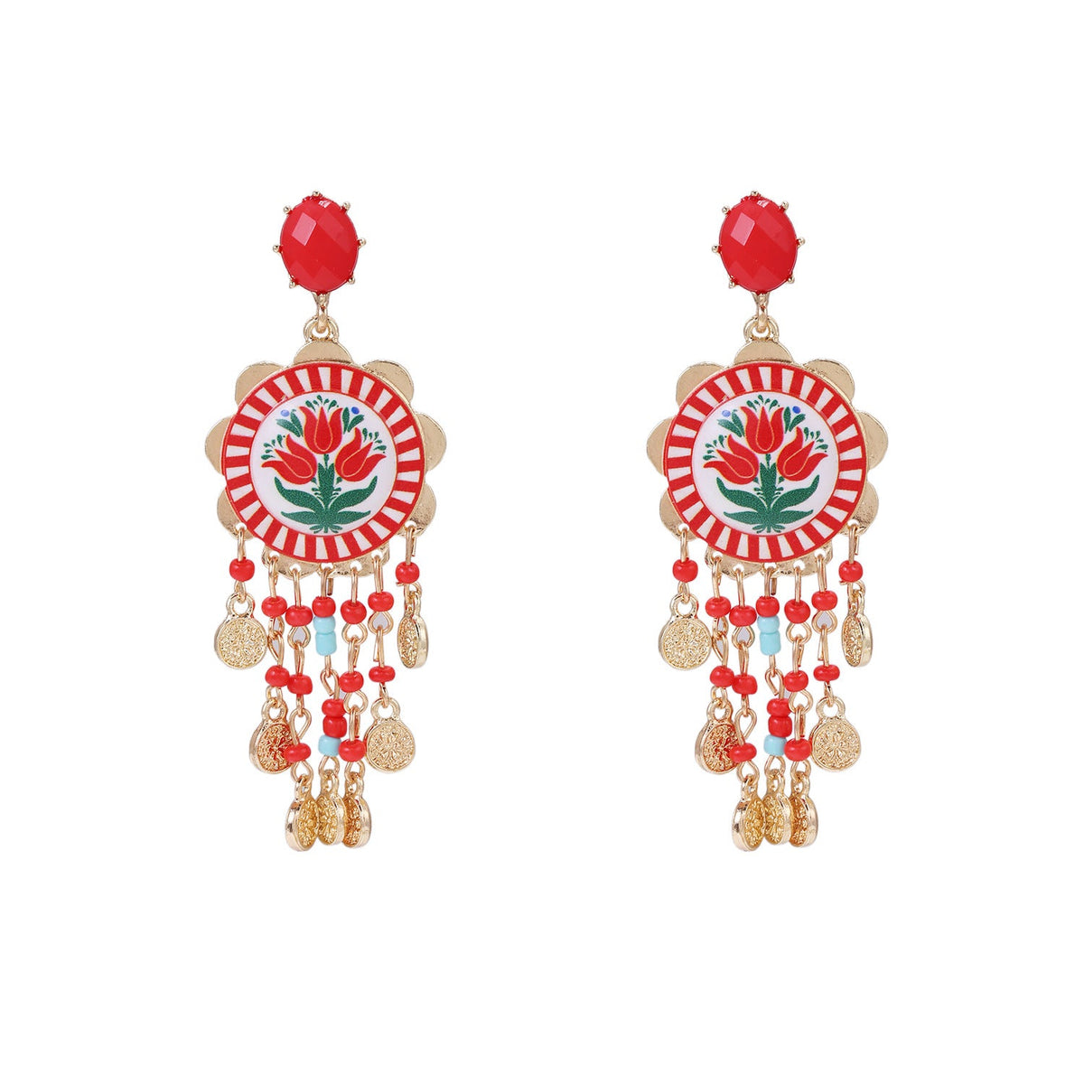 Womens Tulip-Print Tassel Casual Earrings