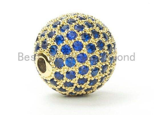 6/8/10/12mm Micro Pave Cobalt Blue CZ Stone Round Ball,  Blue Pave Gold/Silver/Rose Gold/Black Rhodium Bead Focal, Pave Beads, sku#G308B
