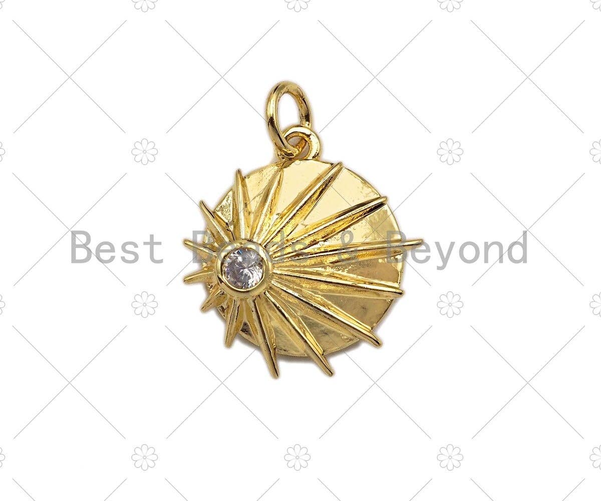 Clear CZ Micro Pave Shining Star Coin Pendant,Cubic Zirconia Star Charm,Gold/Silver Tone,15x17mm,sku#L348