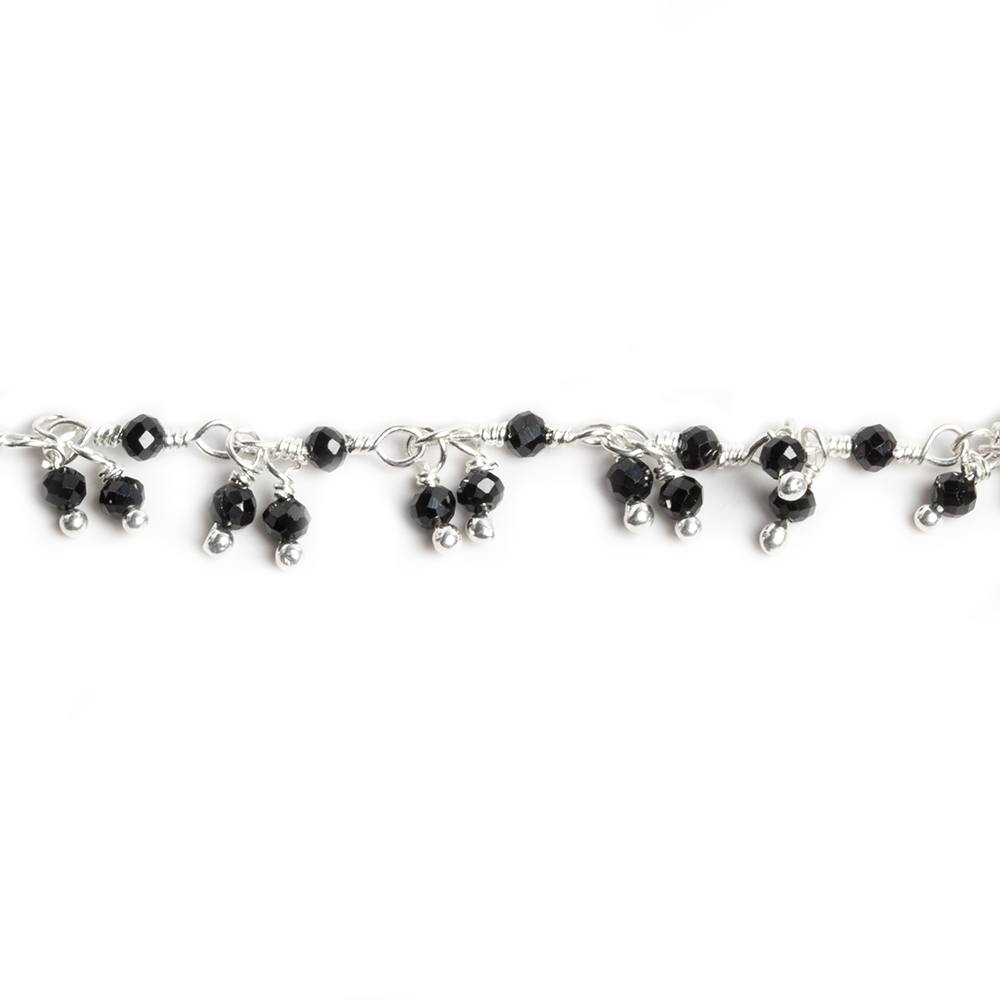 2mm Black Spinel micro faceted round Silver plated Dangling Chain by the foot 110 pcs
