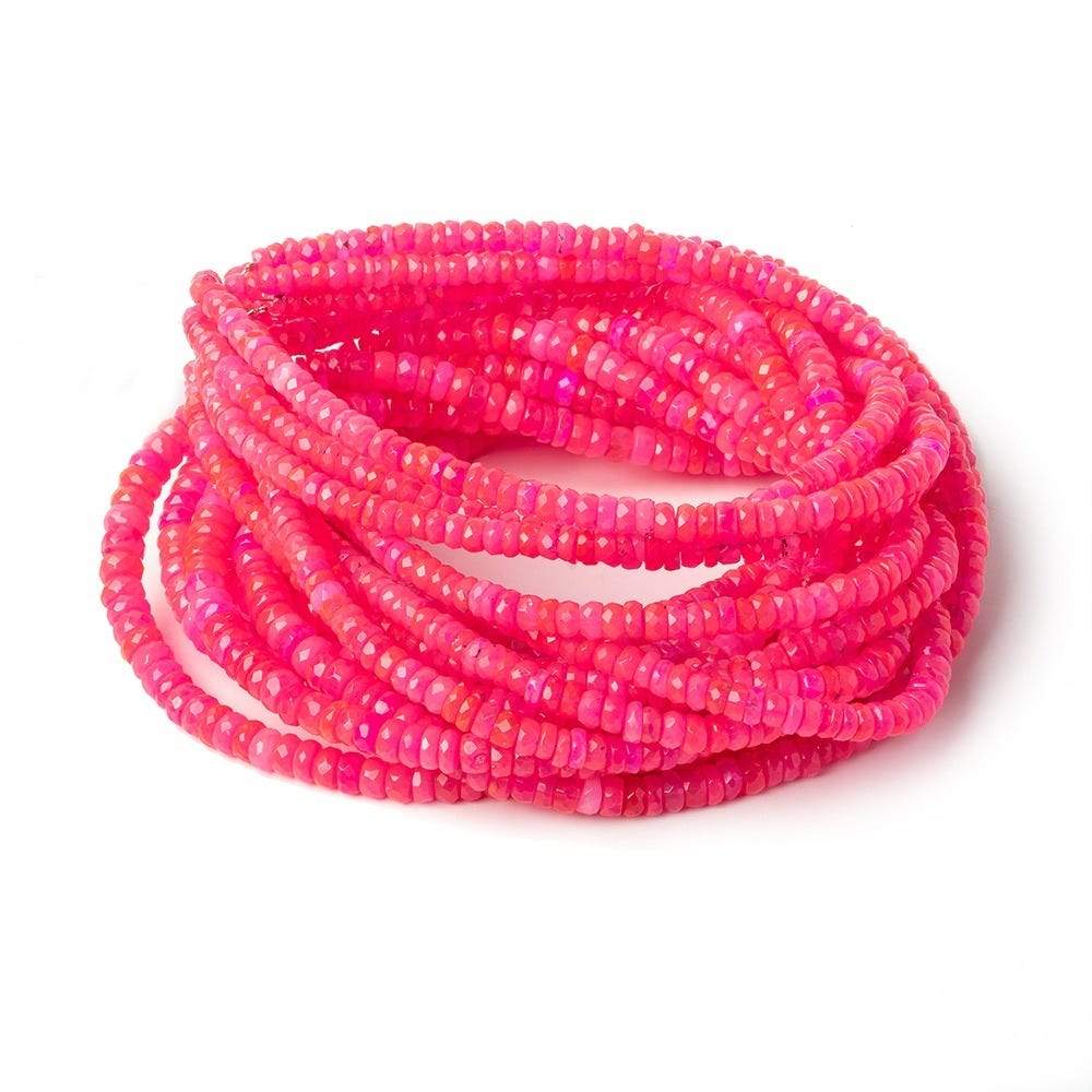 3-4.5mm Neon Pink Opal Faceted Rondelles 17 inch 200 color treated beads AA