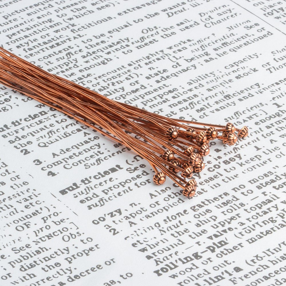 3 inch length Copper Headpin 26 gauge, Fluted Ball Head 3mm diameter, 22 pieces per bag