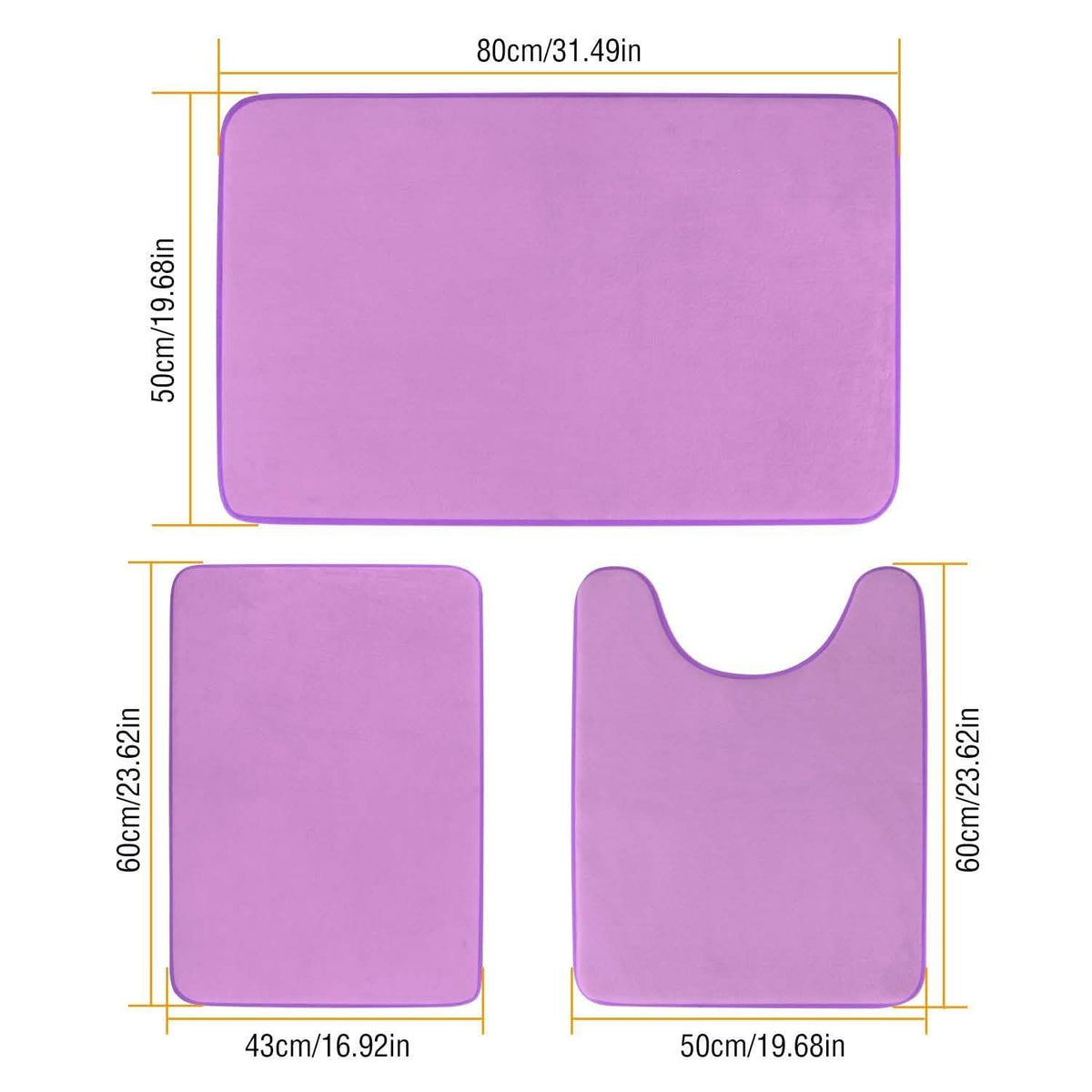 3-Piece Set: Bathroom Rug Set Plush Velvet Bath Carpet