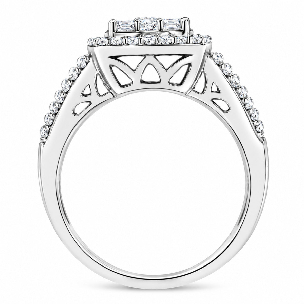 10K White Gold Diamond Cluster Ring (1 Cttw, H-I Color, I1-I2 Clarity) - Size 6-3/4