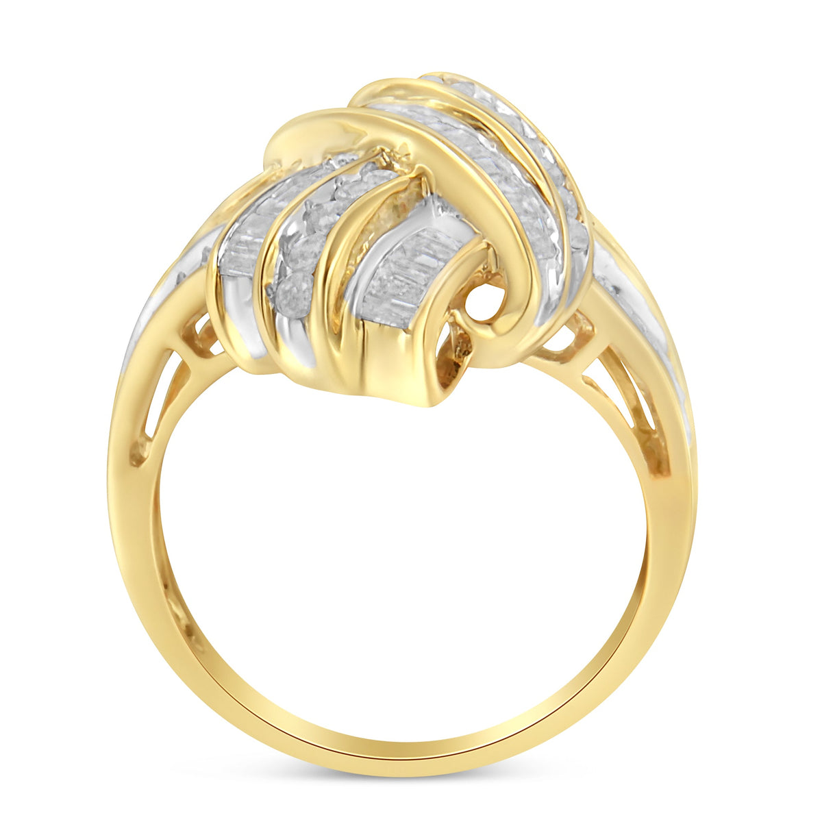 10K Yellow Gold Diamond Bypass Cocktail Ring (1 1/5 Cttw, I-J Color, I2-I3 Clarity) - Size 8