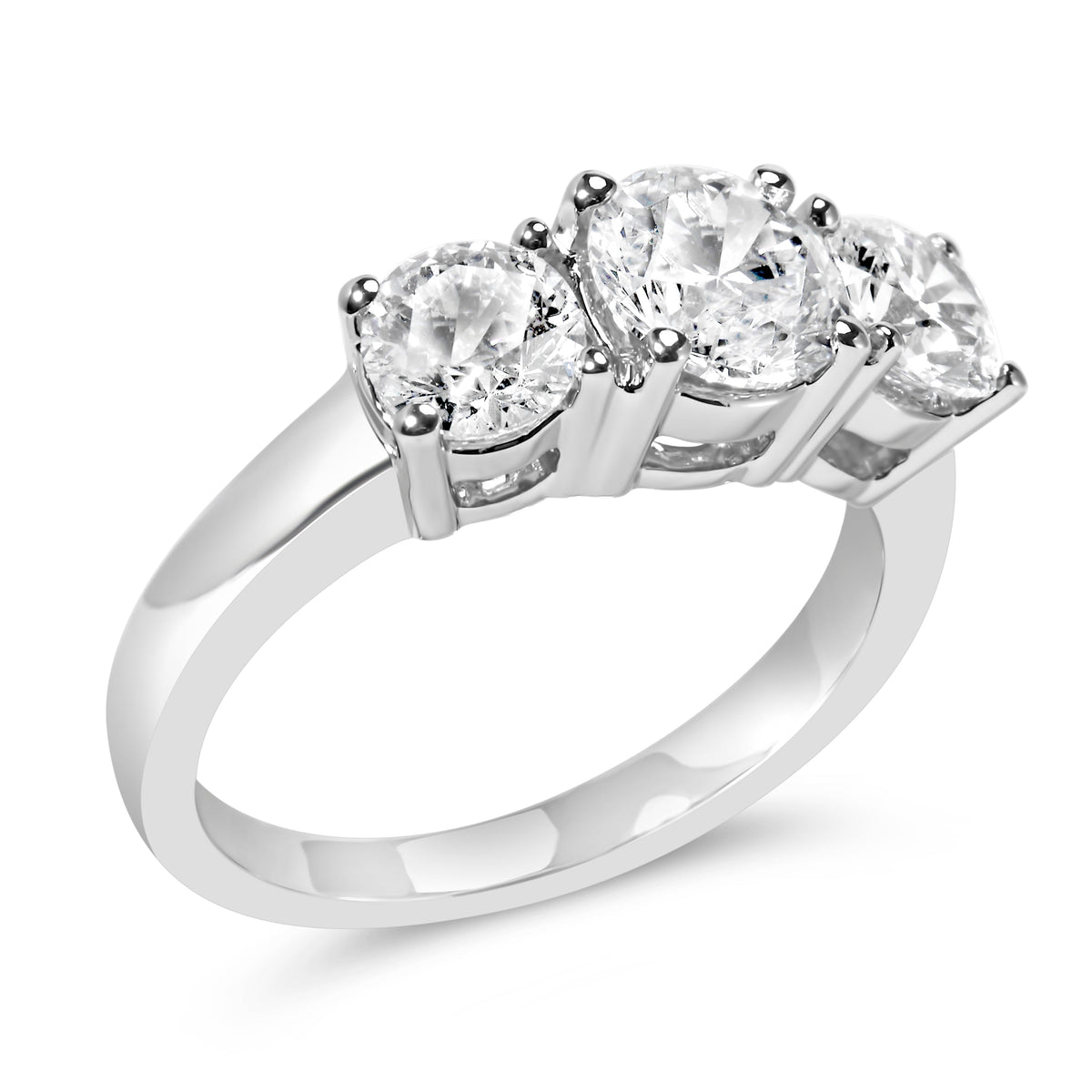 14K White Gold 2.00 Cttw Lab Grown Diamond 3 Stone Ring Band (F-G Color, VS1-VS2 Clarity) - Ring Size 7