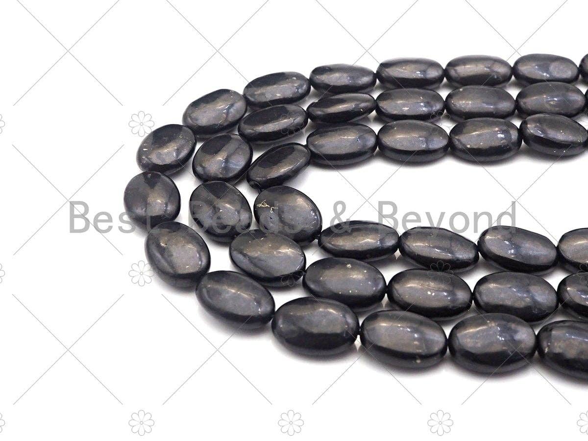 Top Quality Oval Shape Shungite, Smooth Shungite, Healing Energy, Genuine Shungite Beads 10x14mm/13x18mm, 15.5" Full Strand, Sku#U988