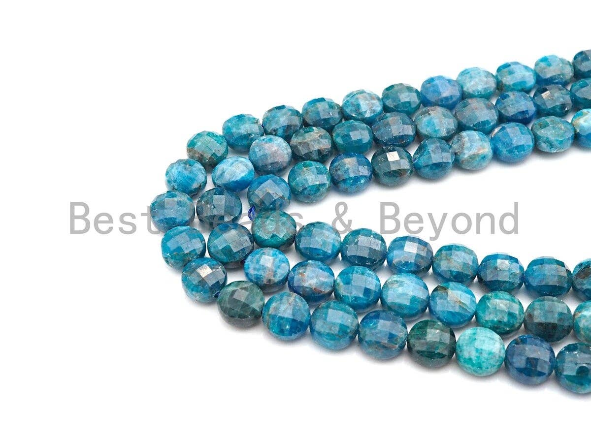 High Quality Turtle Shell Cut Natural Apatite Coin beads, 8mm/10mm Checkerboard Cut Apatite Beads, 15.5" Full strand, Sku#U809