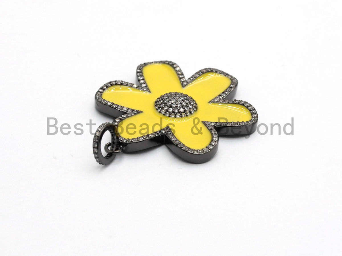 38mm LARGE NEW Enamel Colorful Flower Pendant,CZ Micro Pave Oil Drop Flower pendant,Enamel pendant,Enamel Jewelry,sku#F573