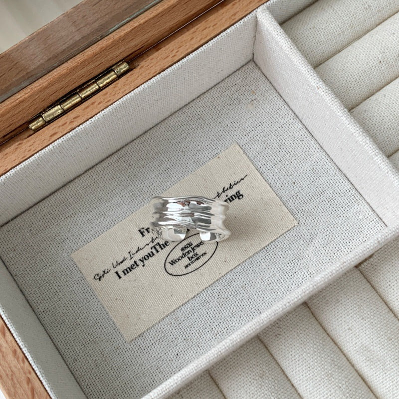 Irregular Line Pleated Ring For Women, Minimalist INS Style, Niche Design, Versatile Trendy Couple Band