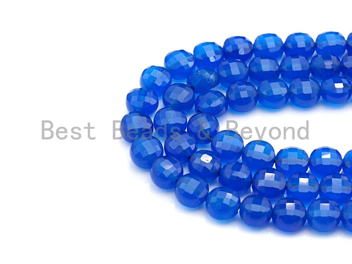 SPECIAL Turtle Shell Cut Natural Royal Blue Agate Coin Shape beads, 6mm/8mm/10mm Checkerboard Cut Agate Beads, 15.5" Full strand, Sku#U766