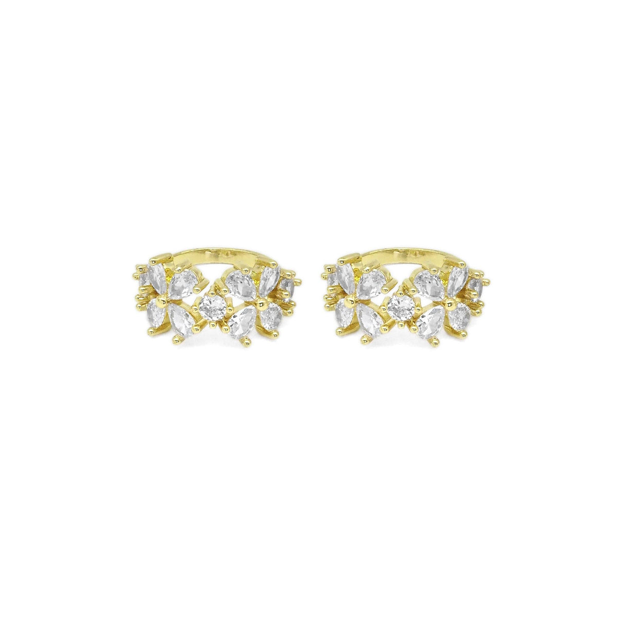 Gold CLear CZ Double Flower Adjustable Ring, Sku#LD438