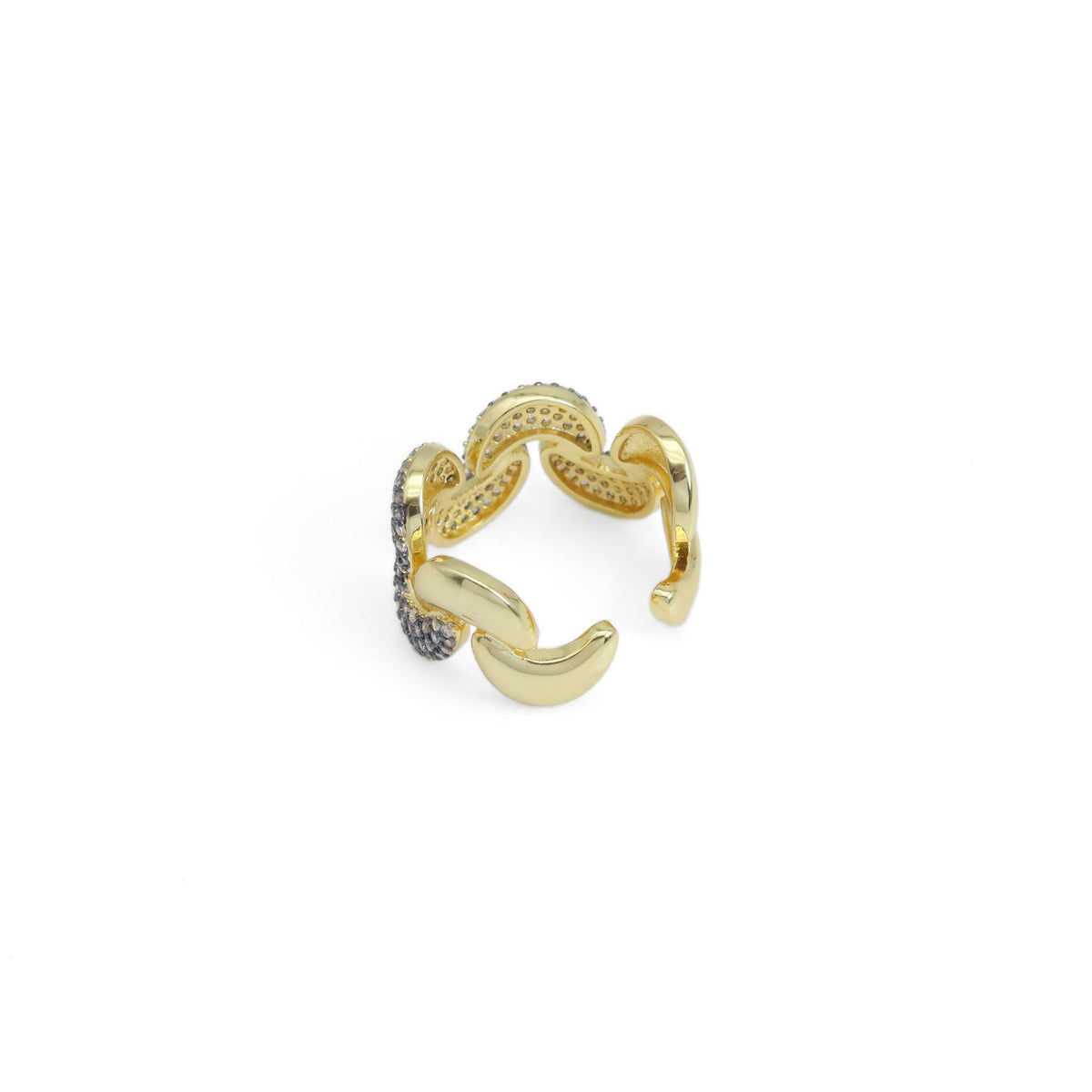 CZ Dual Color Cresent Moon Wave Line Ring, Sku#LX547