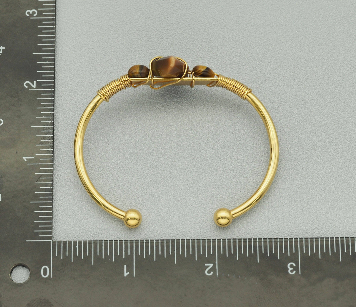 Natural Gemstone Wire Wrapped Gold Cuff Bracelet, SKU#LY26