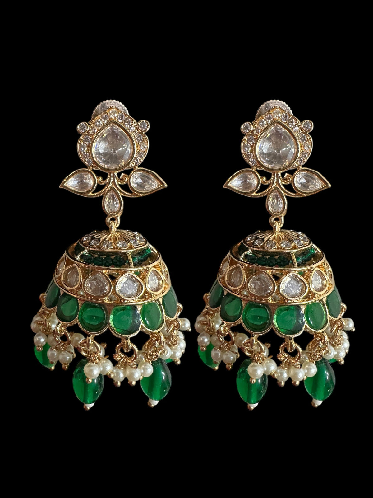DJET70 Savera Polki jhumka and tika set in green ( READY TO SHIP )