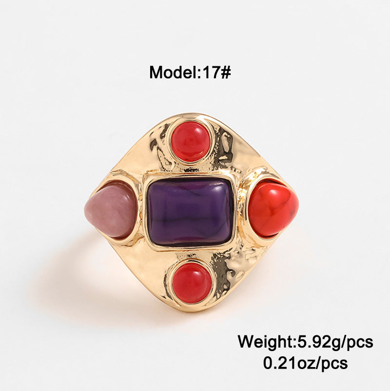 Kenjay European And American Antique Ring Cross-border Fashion Design Popular Jewelry Turquoise Tiger Eye Vintage Ring