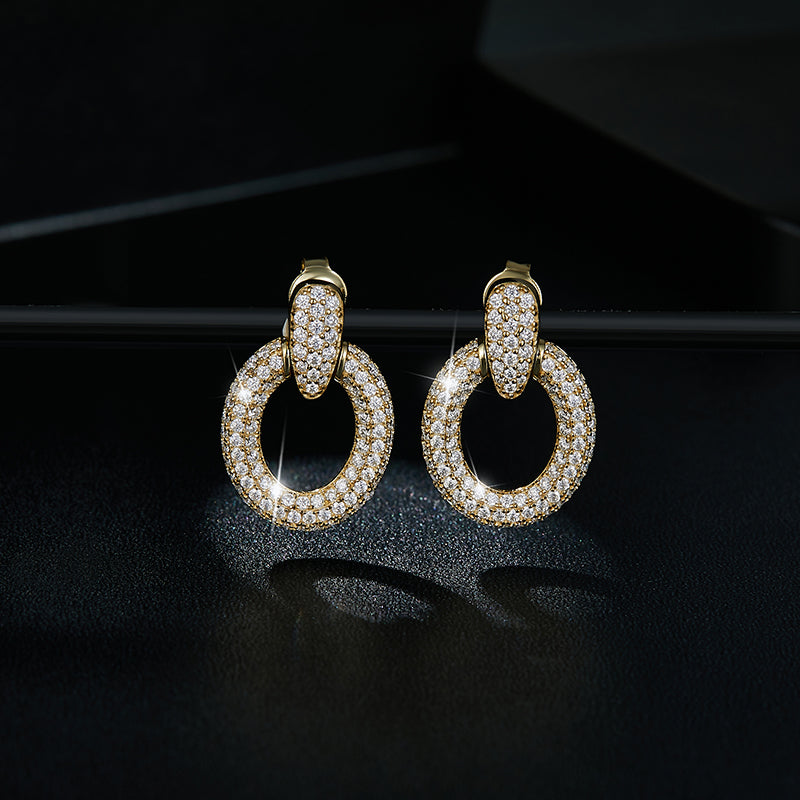 S925 Sterling Silver Gold Plated Moissanite Dangle Earrings  Full Pave Circle Drop Earrings With GRA Certificate Luxury Jewelry Gift Box Set