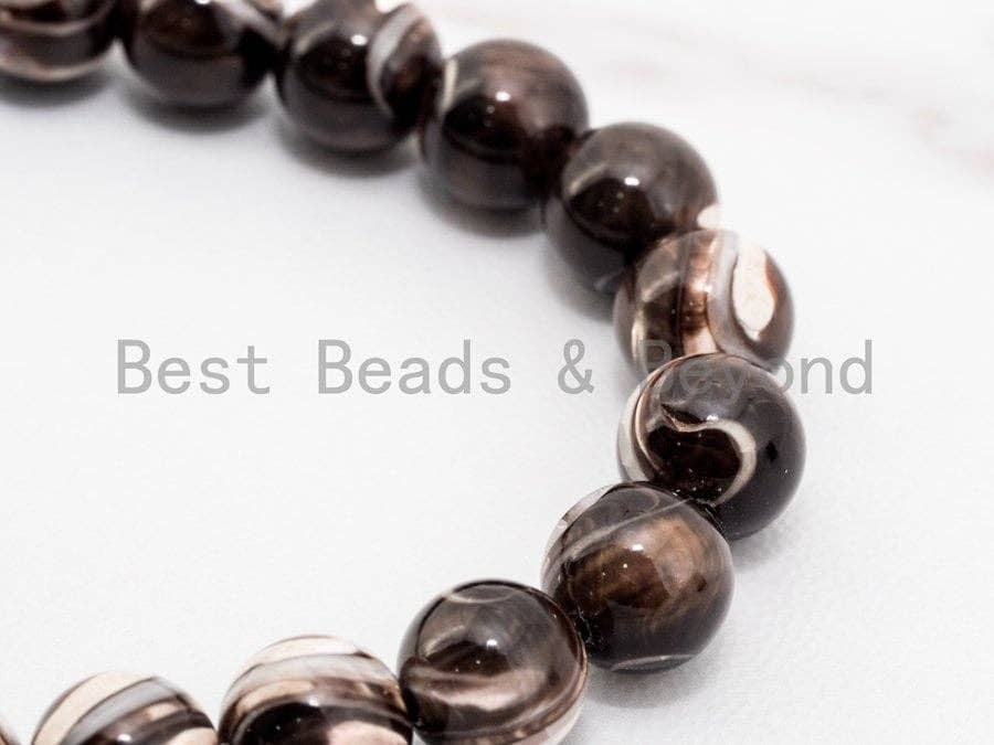 Natural Mother of Pearl beads, 8mm/10mm Brown Plated Mother of Pearl Round Beads strand, 16inch full strand, SKU#T54