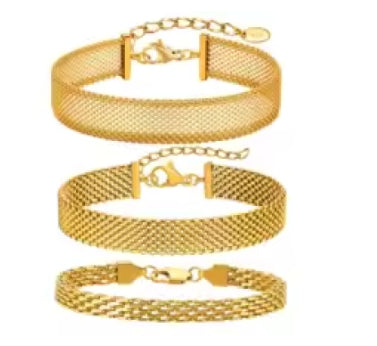 European And American Style Titanium Steel Mesh Woven Bracelet Simple Metal Chain 18K Gold