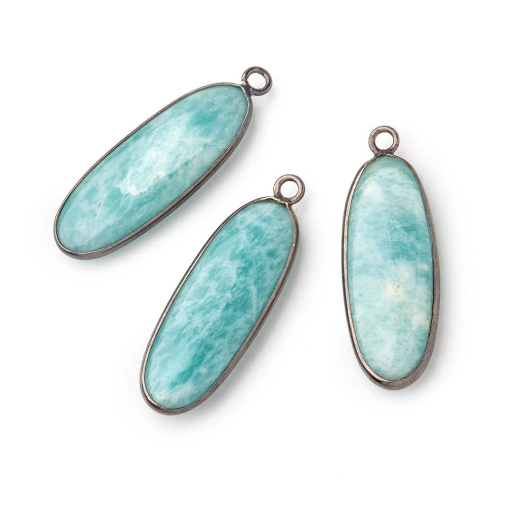 30x11mm Black Gold .925 Bezel Amazonite Plain Oval Pendant 1 Focal Bead
