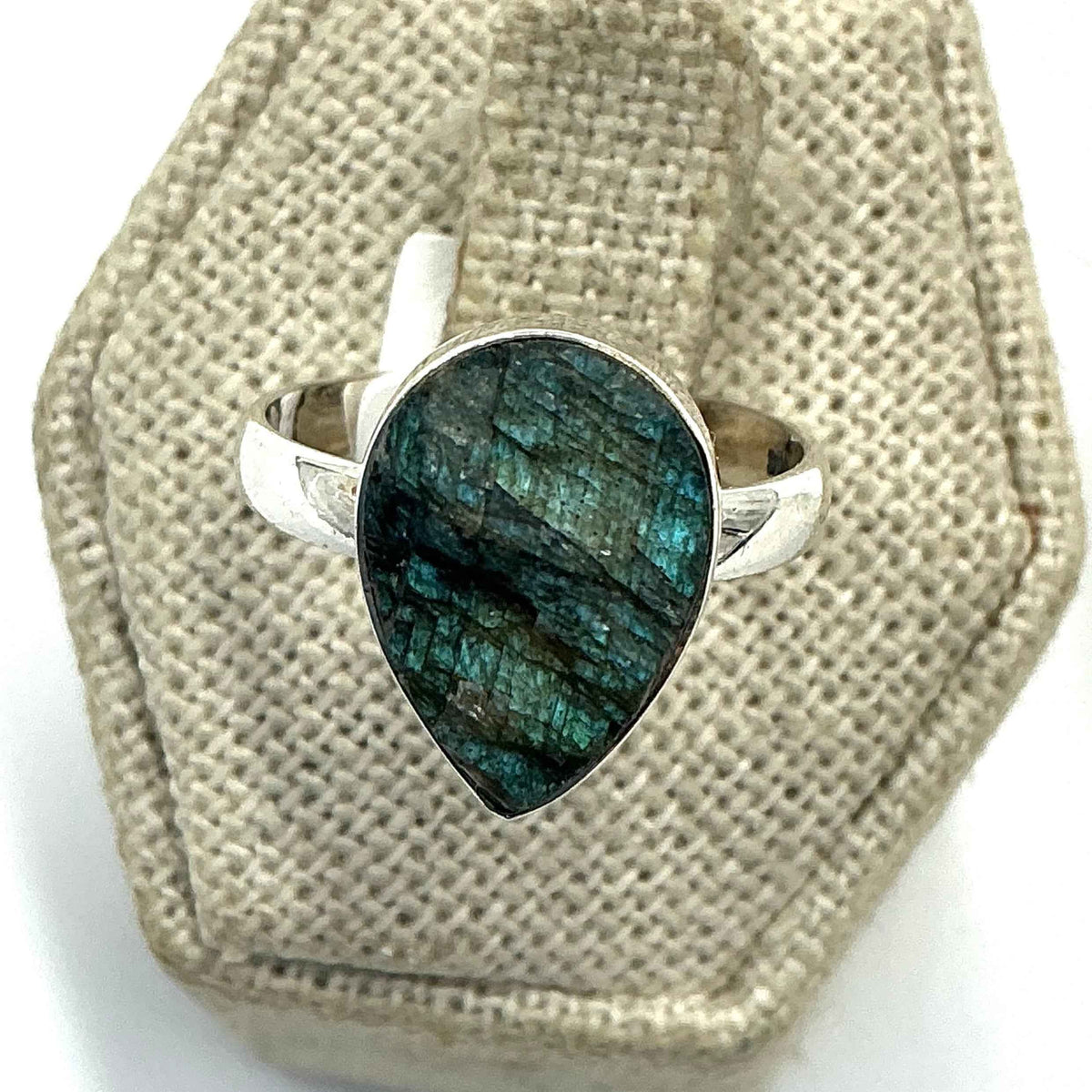 Sterling Silver Rough Teardrop Labradorite Ring - Size 8 - Intuition, Protection & Transformation