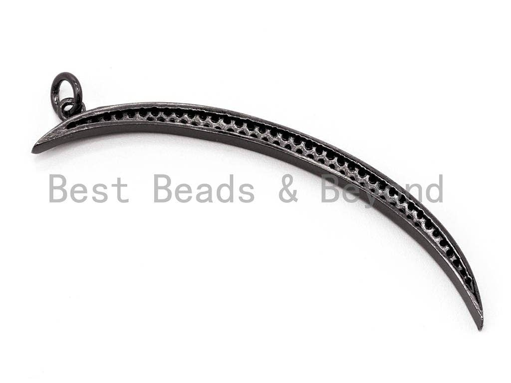 Black CZ Pave On Black Micro Pave Moon Shape Charm Beads, Cubic Zirconia Pendant,3x49mm, sku#F394