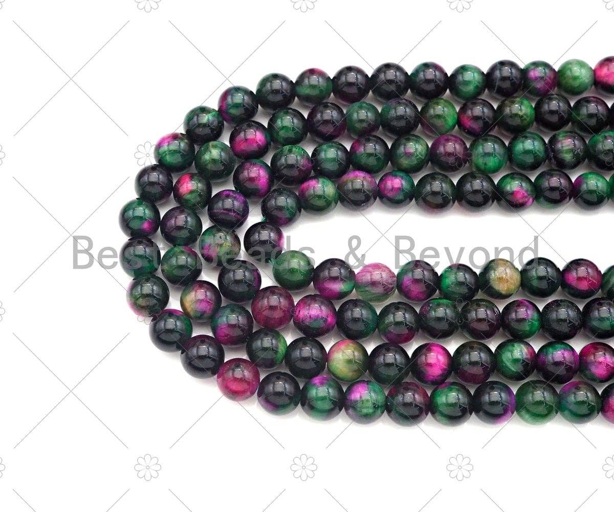 Natural High Quality Ruby Zoisite Tiger Eye Beads,6mm/8mm/10mm/12mm Round Smooth,Red Green Color,15.5" Full Strand, Sku#UA215
