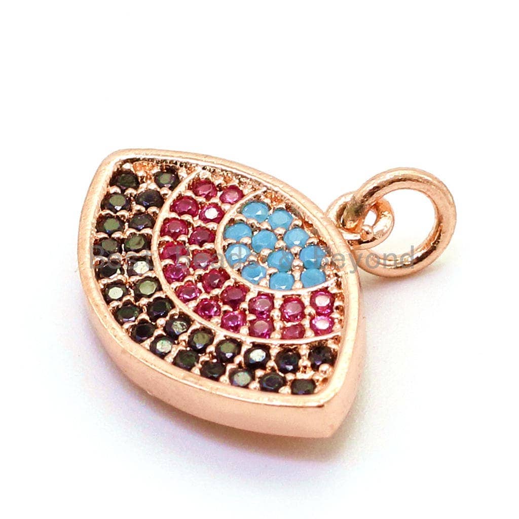 CZ Micro Pave Turqupise Fuchsia Evil Eye Pendant/Charm, Cubic Zirconia Pendant, 17x17mm, CZ Charms, sku#F37