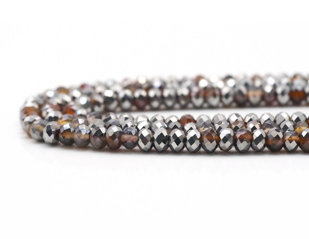 Half Silver-Plated Agate Rondelle faceted Beads, 4x6mm/5x8mm, Sku#UA282