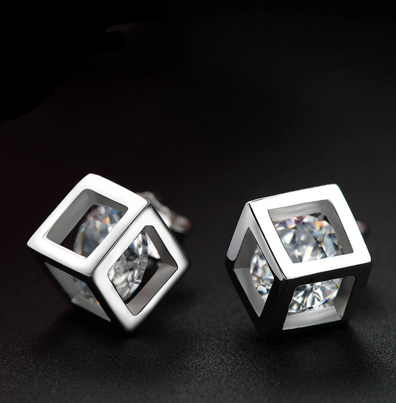 Women's Love Cube Candy Fashion Elegant Zircon Geometric Stud Earrings