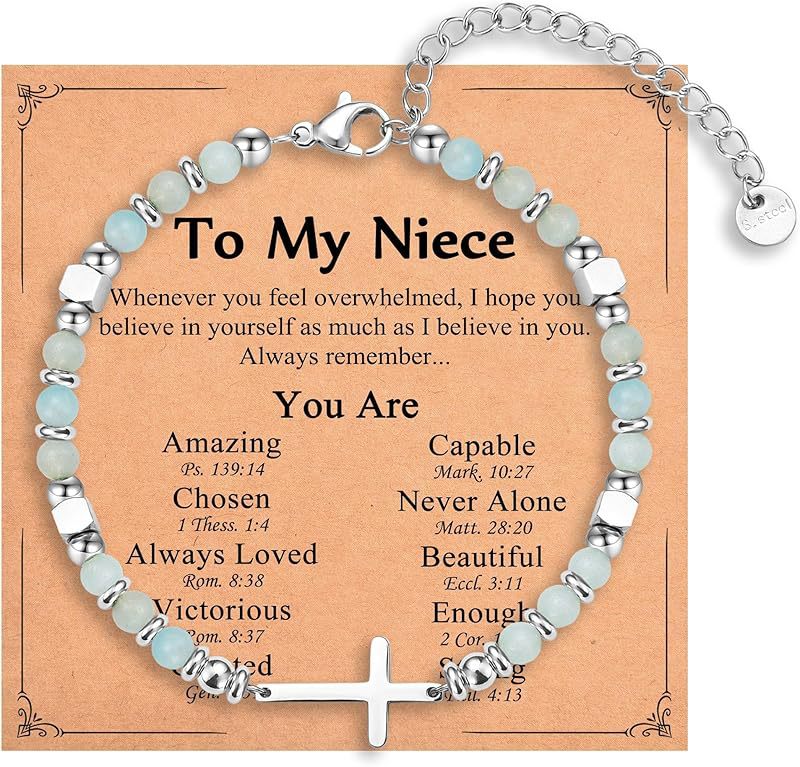 Natural Stainless Steel Cross Beaded Bracelet Card
