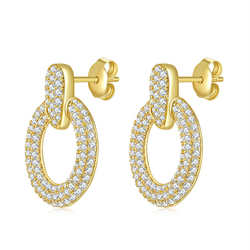 S925 Sterling Silver Gold Plated Moissanite Dangle Earrings  Full Pave Circle Drop Earrings With GRA Certificate Luxury Jewelry Gift Box Set