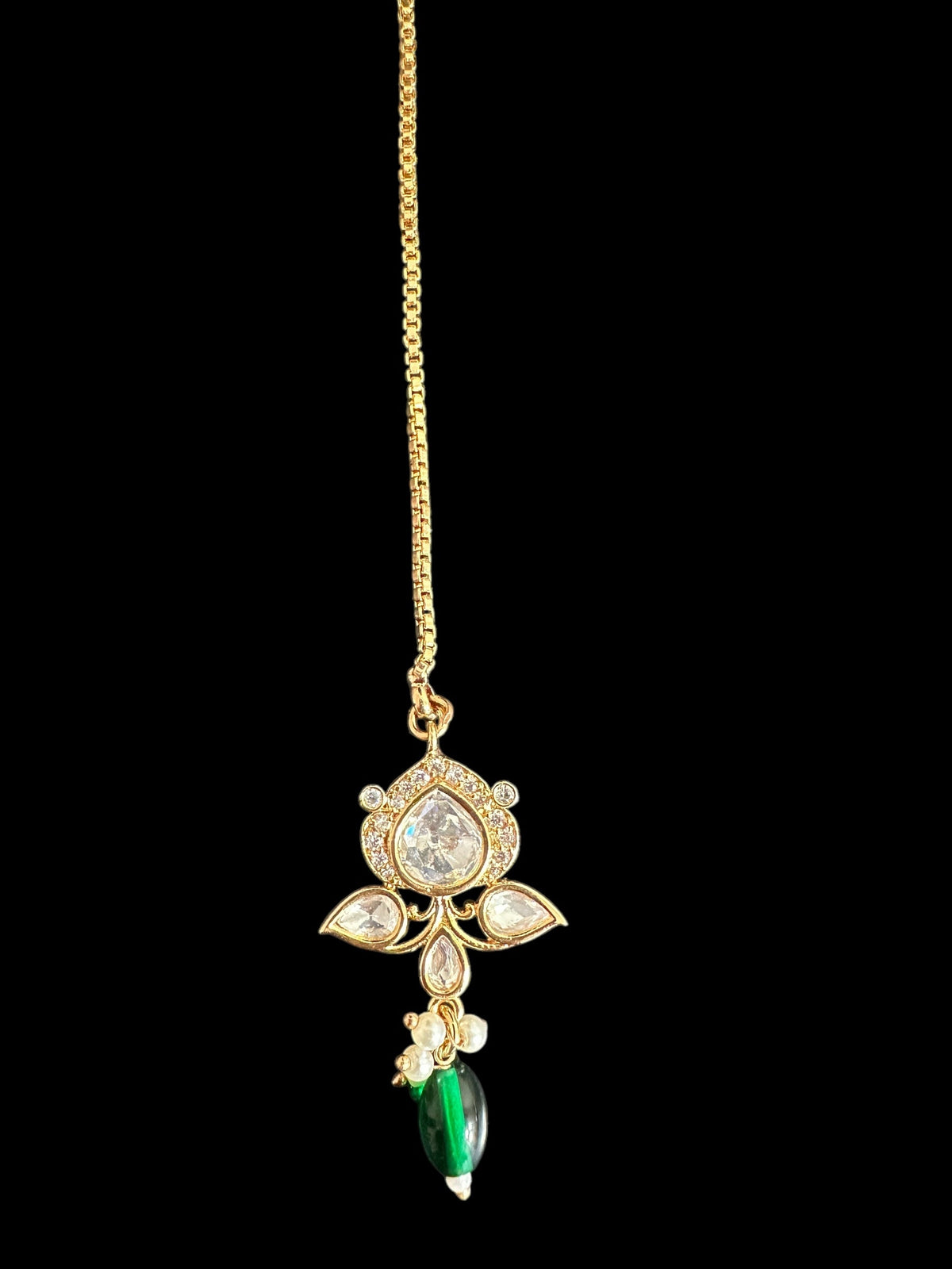 DJET70 Savera Polki jhumka and tika set in green ( READY TO SHIP )