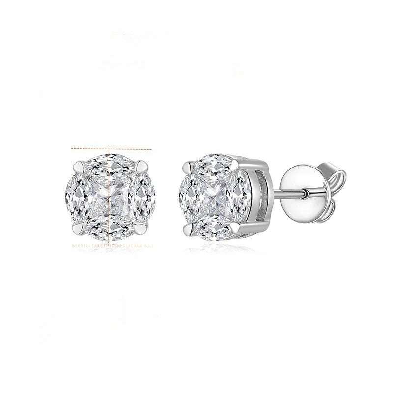 Marquise & Princess-Cut Moissanite Stud Earrings in Sterling Silver with 18K Gold Plating