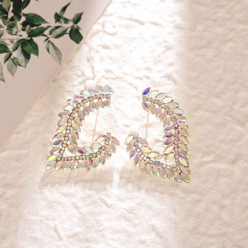 European American Light Luxury Marquise Rhinestone Earrings Exaggerated Banquet Gown Ear Jewelry High End Colored Crystal Alloy Stud Earrings For Women Wholesale