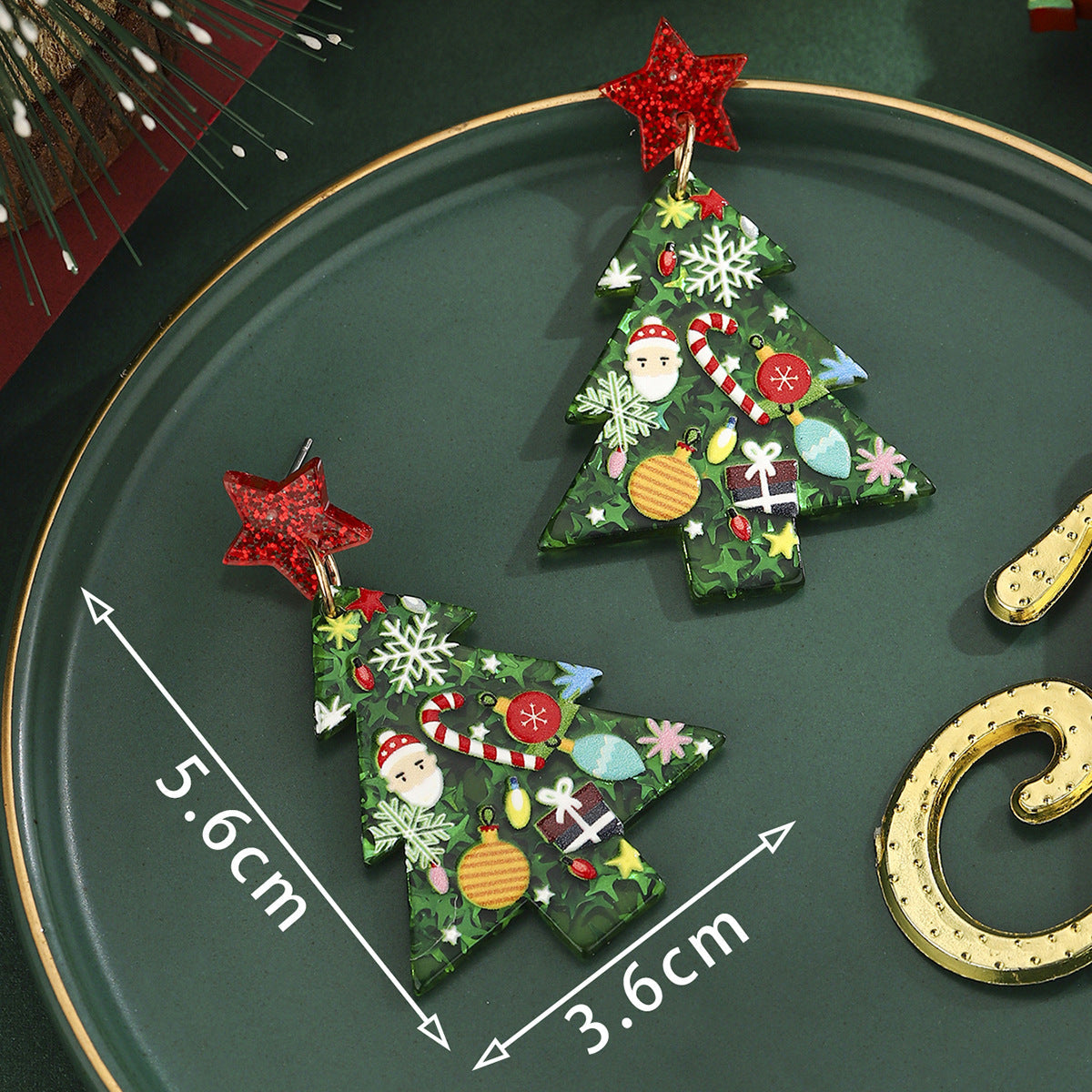 Cross-Border Personalized Christmas Alloy Earrings Christmas Hat Colorful Star Dot Diamond Christmas Tree Elk Gingerbread Man Earrings