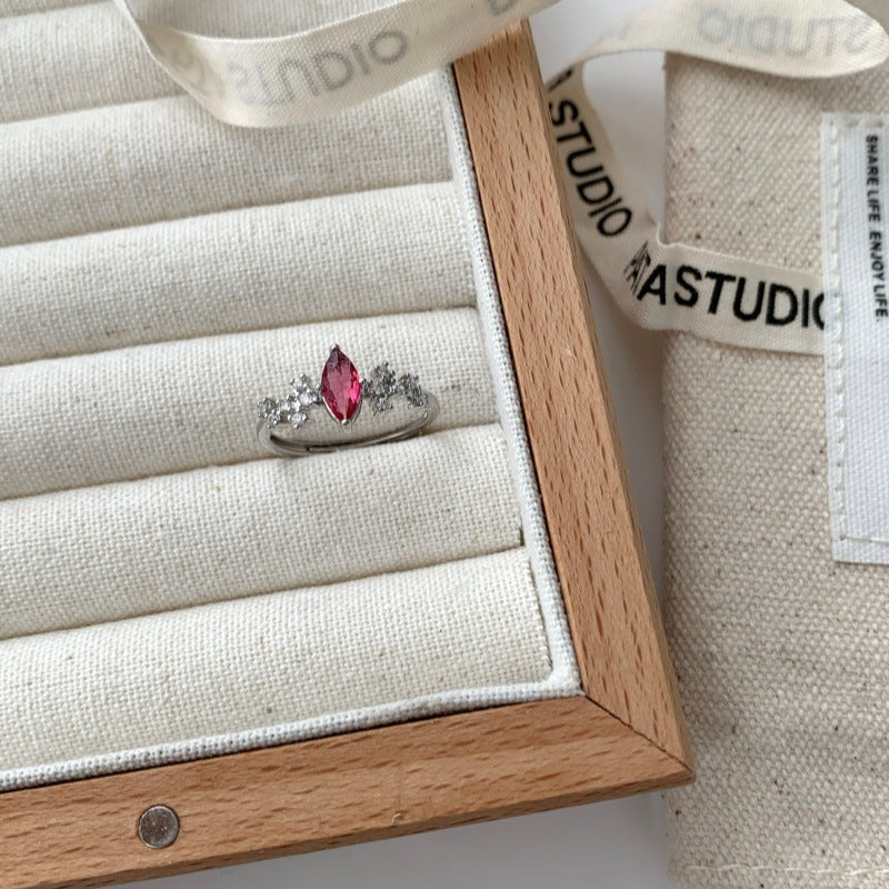 Marquise Cut Color Zircon Ring For Women, Luxury Minimalist High-End Style, Anti-Fade Adjustable Open Ring