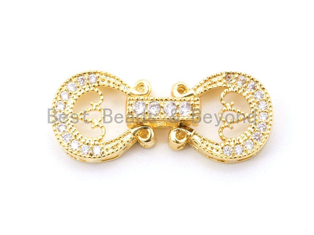 CZ Micro Pave Double Teardrop Buckle Clasp, Cubic Zirconia Buckle Clasp, CZ Pave Interlocking Clasp Fastener, 26x11mm, sku#H66