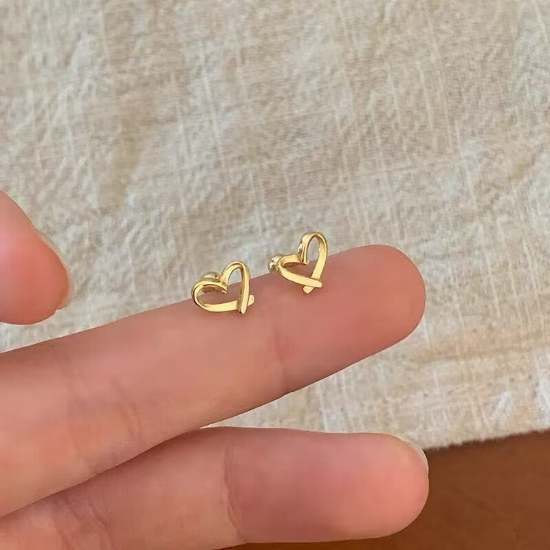 Dainty Gold Heart Stud Earrings Women All-match Casual Wearable Sleeping Earrings