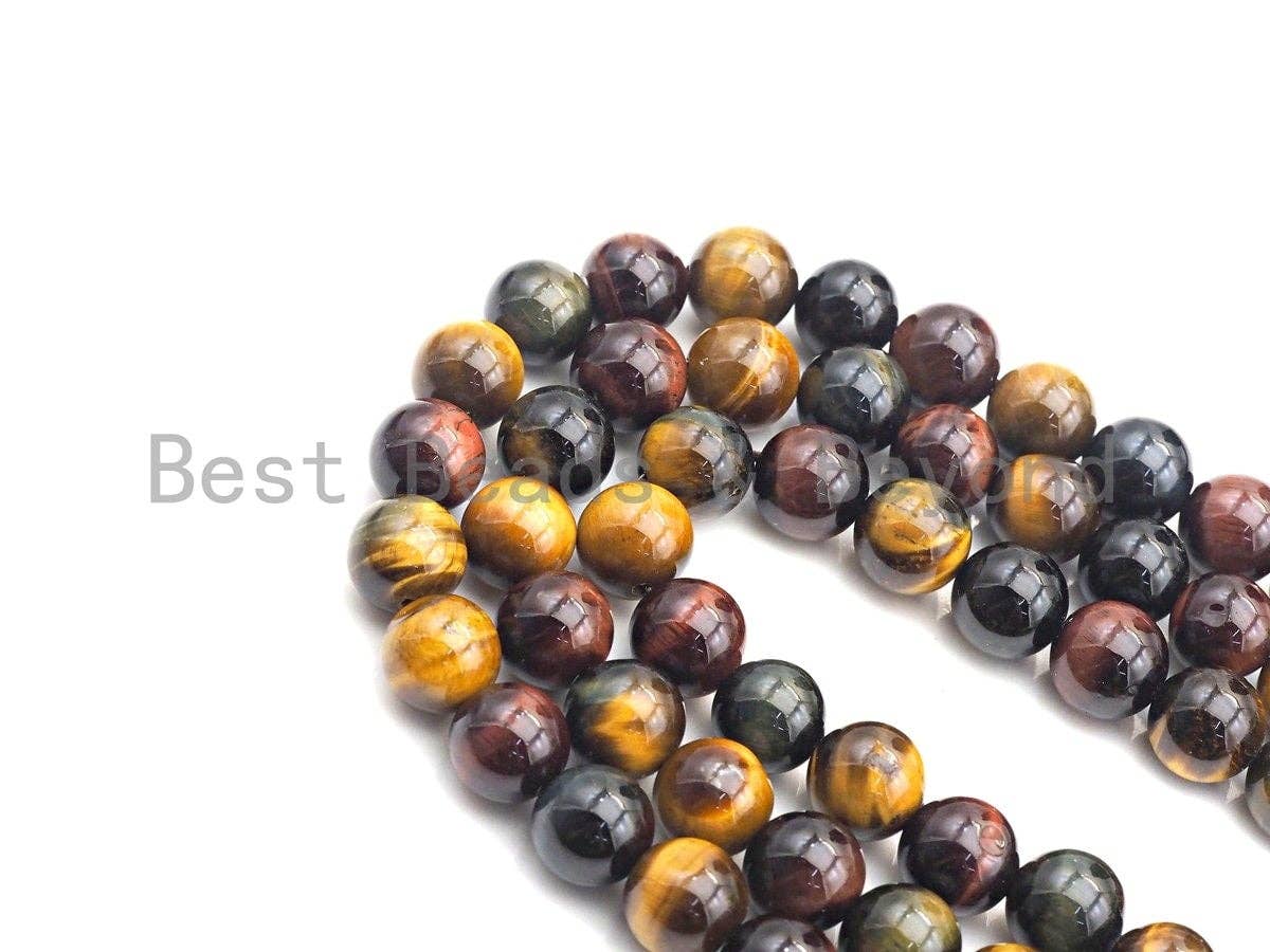 Quality Natural Red Yellow Blue Tiger Eye, Mixed Color Tiger Eye Beads, 6mm/8mm/10mm/12mm Tiger Eye Beads,15.5" Full Strand, sku#UA65