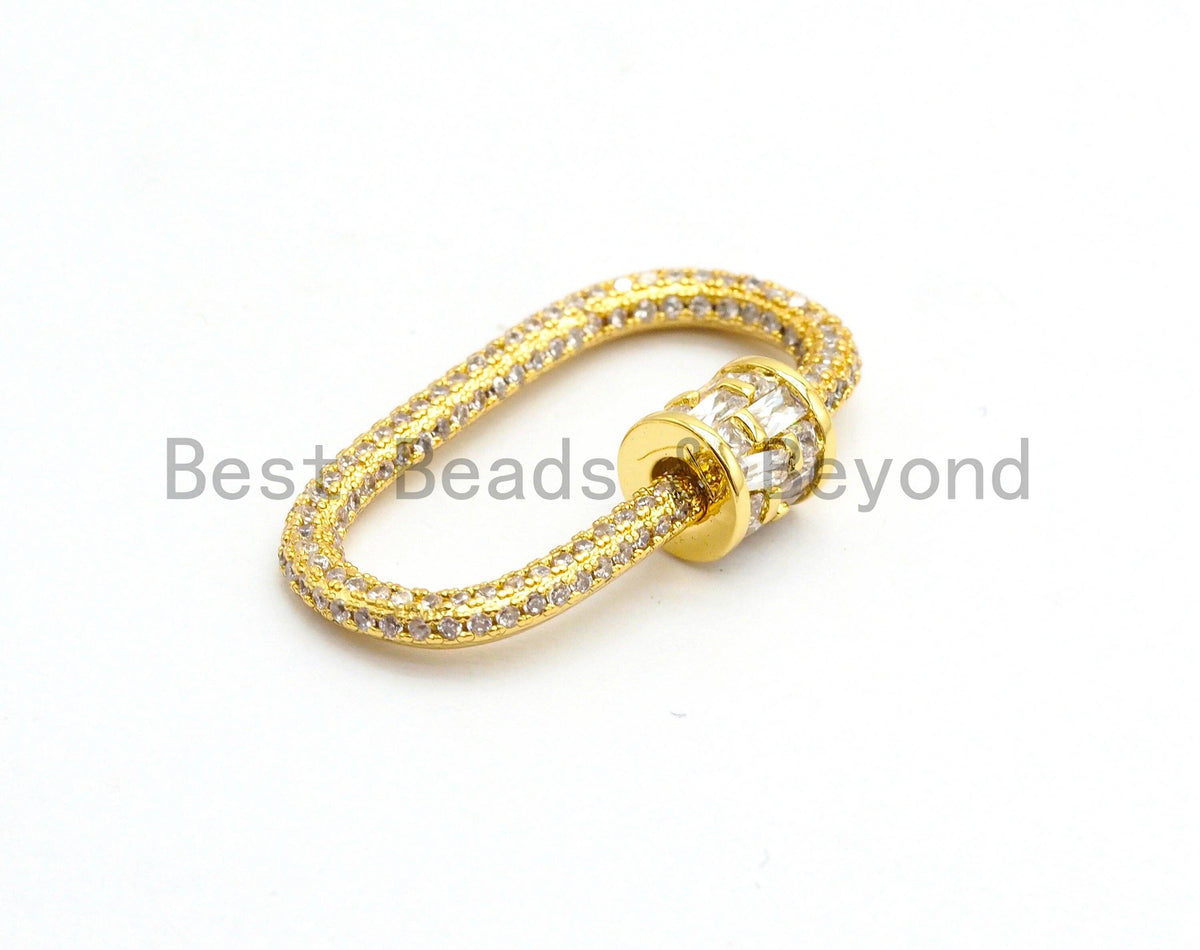CZ Micro Pave Oval Shape Clasp, Gold/Rose gold/Gunmetal/Silver Plated Clasp, 15x29mm, sku#H144