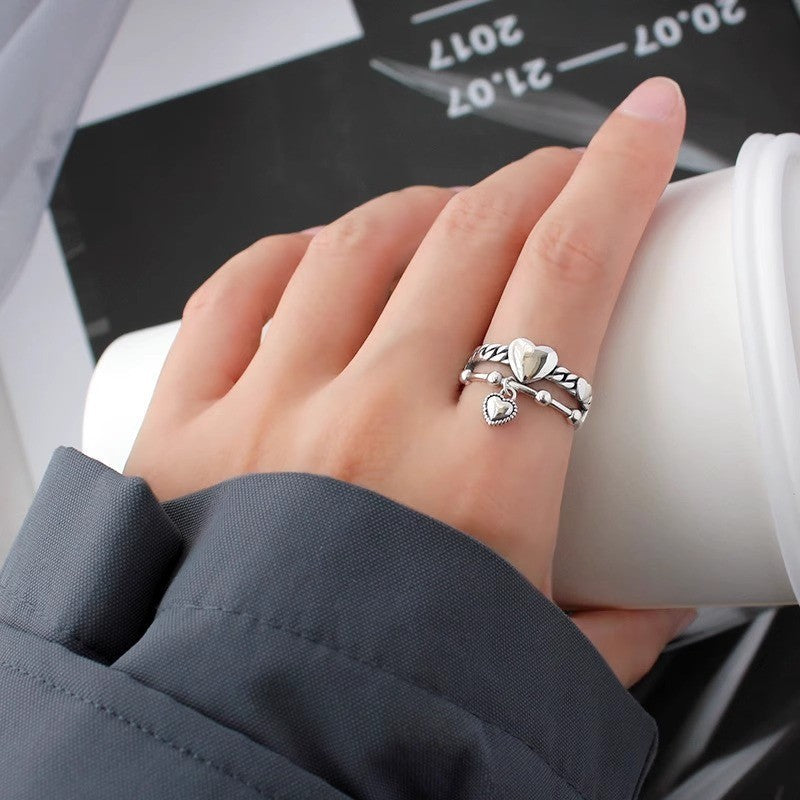 Korean Style 925 Sterling Silver Twisted Chain Ring, Adjustable Open Cuff, Non Tarnish Minimalist Finger Ring