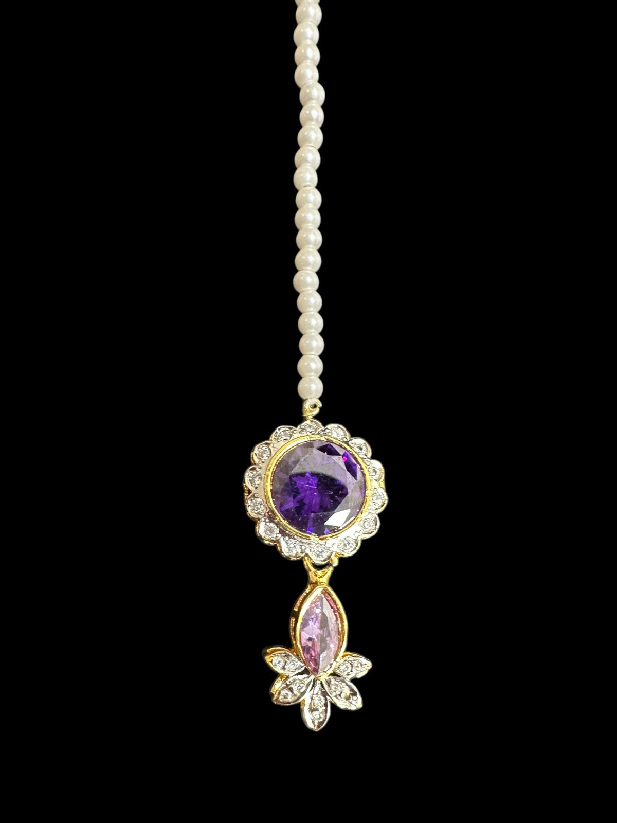 BR473 High quality cz  necklace set with tika - purple, Gold plated ( READY TO SHIP )