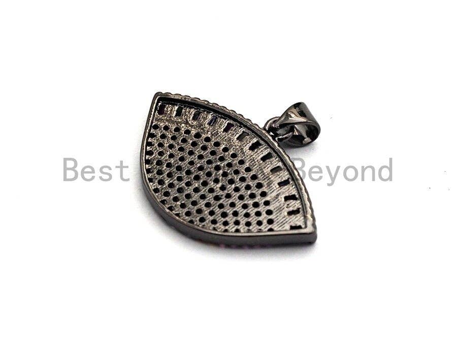 CZ Micro Pave Mixed Color Evil Eye Pendant, Oval Colored Cz Pave in Gold/Silver/Rose Gold Finish, 20x28mm, sku#F857