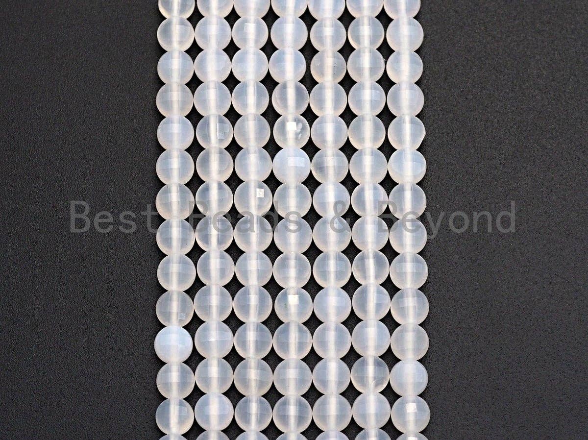 High Quality Natural Turtle Shell Cut White Agate Coin Shape beads, 6mm/8mm/10mm Checkboard Cut White Agate Beads, 16" Full strand, Sku#U691