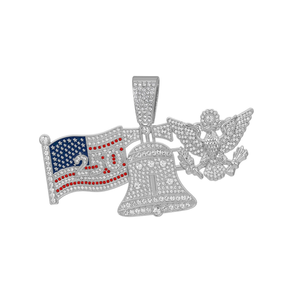 American 250Th Anniversary Liberty Bell White Eagle Pendant Necklace Alloy Diamond-Encrusted Cuban Chain Hip-Hop Accessory