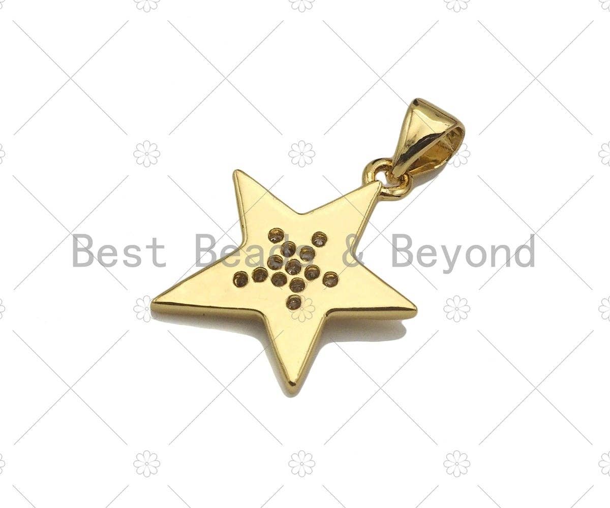 CZ Micro Pave Five Star Shape Pendant/Charm,CZ Dainty Gold Charm, Necklace Bracelet Charm Pendant,14x18mm,Sku#JD01
