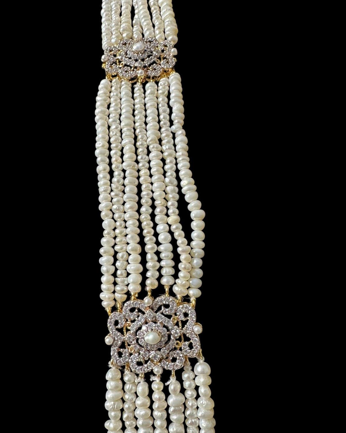 BR464 RAABYA fresh water pearl bridal choker Rani haar set with earrings tika ( READY TO SHIP )