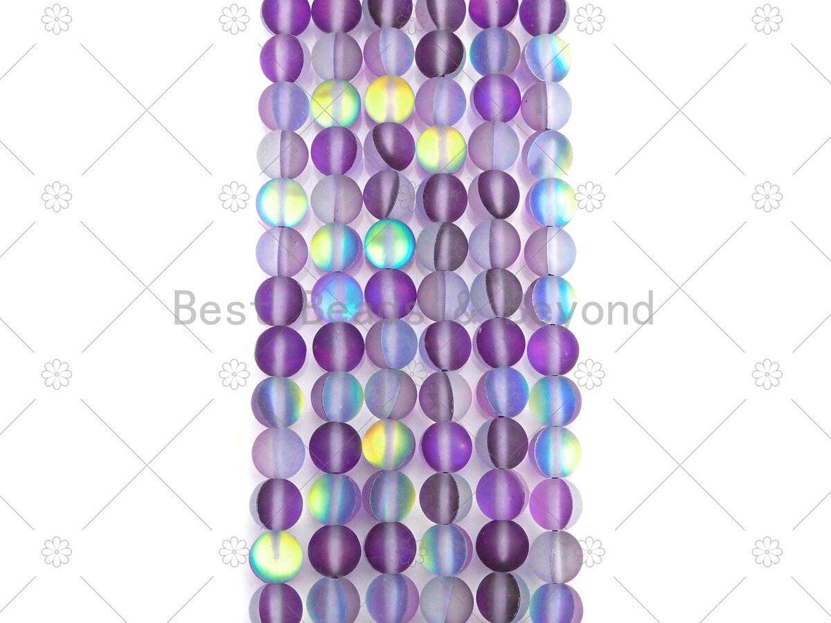 NEW COLOR!! Spectrolite Purple Quartz Matte, High Quality in Round 6mm/8mm/10mm/12mm, Aura Purple Manmade Crystal, 15.5inch strand, SKU#U826