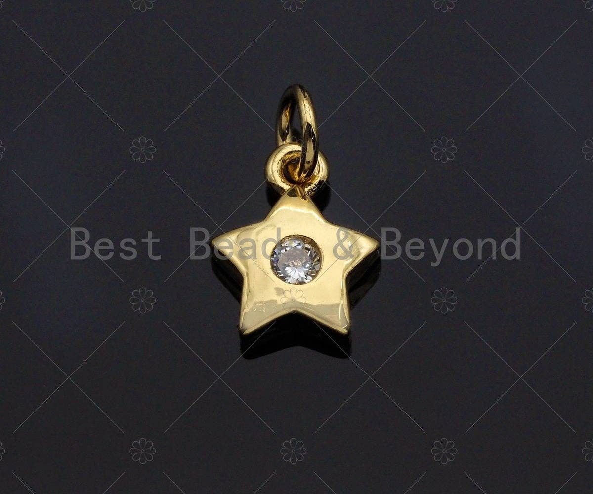CZ Micro Pave  Cresent Moon Heart Star Shape Pendant, Gold Plated Jewelry, Necklace Bracelet Charm Pendant, 9x10mm,sku#LD04